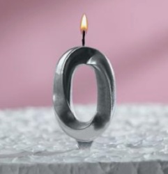 Изображение Свеча в торт "Грань", цифра "0", серебряный металлик